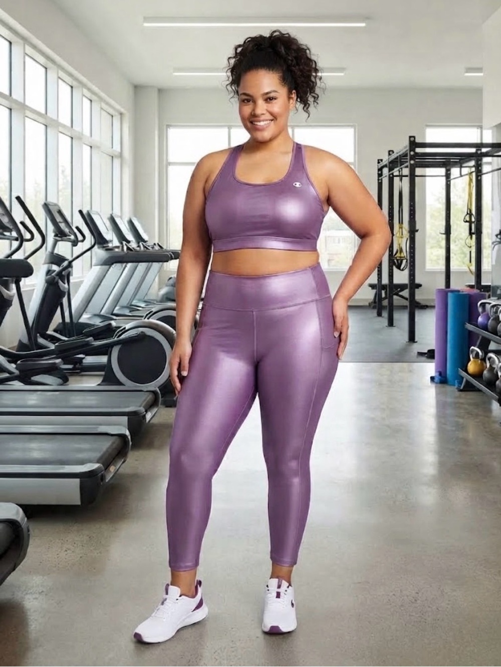 CHAMPION High-Rise Athletic Leggings XL Metallic Purple NWT